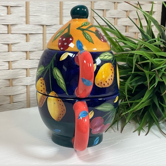 Bella Casa by Ganz Hand-Painted Fruit Ceramic Teapot Set - Picture 2 of 9